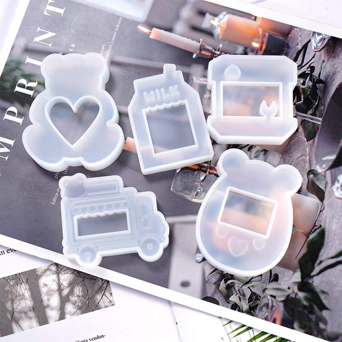 FineInno 10 PCS Kawaii Resin Shaker Mold Animal Resin Molds for Epoxy, with Bear, Lamb,Chick,Beer Mug Shape Molds for Pendant Art Craft DIY