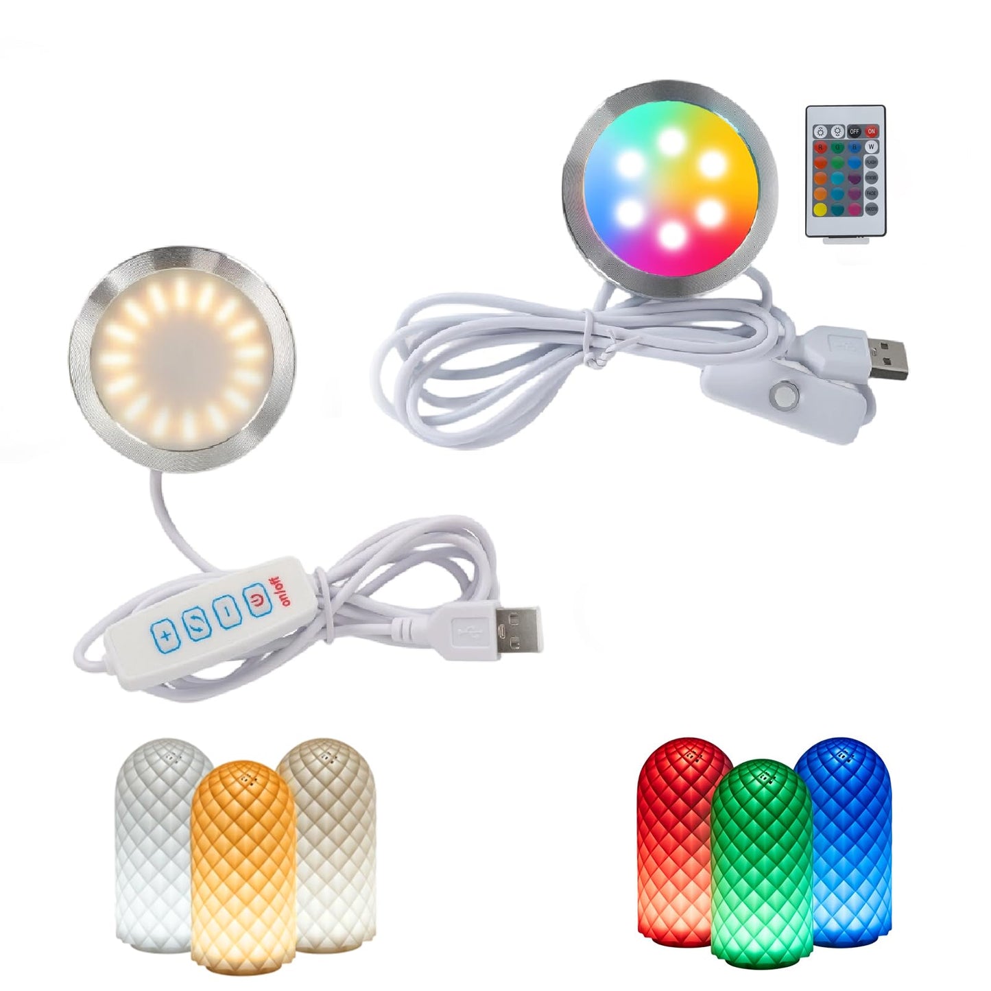 BambooSegD 2PCS LED Lamp Kit 001 Three Colors + RGB for Bambu Lab H2S/P2S/P1P/A1 Makerworld for anycubic Makeronline 3D Printer Light DIY Hardware Model Spare Parts 5V USB Powered, 3000K Warm Light
