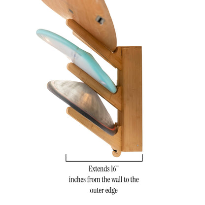 LISS The Sun Rack - Premium Wood Surfboard Wall Mount Rack Display, Ski, Snowboard Holder for 3 Boards for Garage & Home Storage with Built-In Drawer & Hooks for Longboards Shortboards, Wakeboards