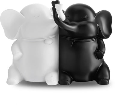 5" YU FENG Adorable Elephant Bookends in Black&White Resin Unique Cute Book Ends for Home Bedroom Desk Bookshelf