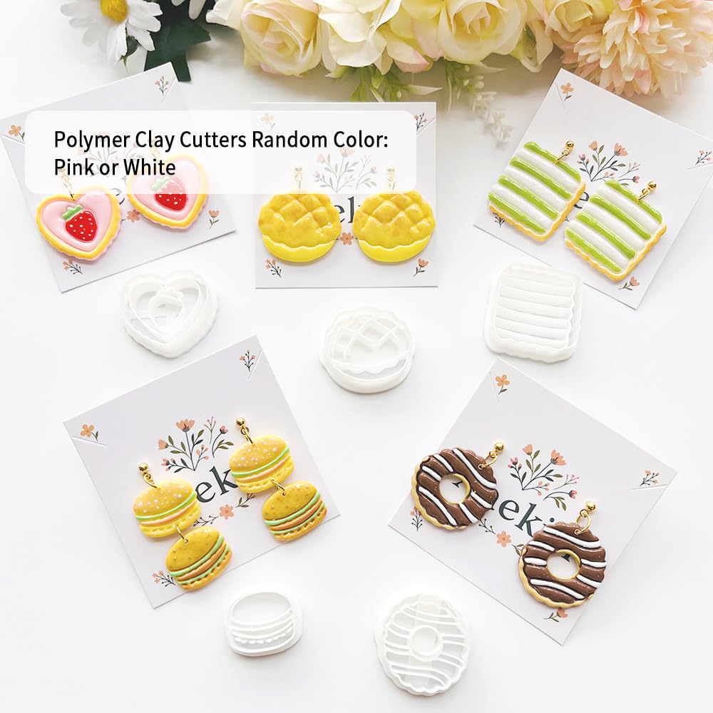 Xaekicr French Patisserie Polymer Clay Cutters Set - 11pcs Sweet Bakery Shapes Including Macaron, Donut, Croissant, Cheesecake & Tart for DIY Earring Jewelry, Soft Clay Crafts, Scrapbooking Decor