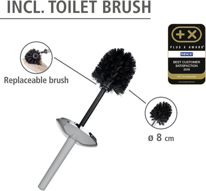 Brasil Toilet Brush with Holder - Plastic Toilet Bowl Cleaner Brush, Grey, Dimensions 3.9 x 3.9 x 14.6 in