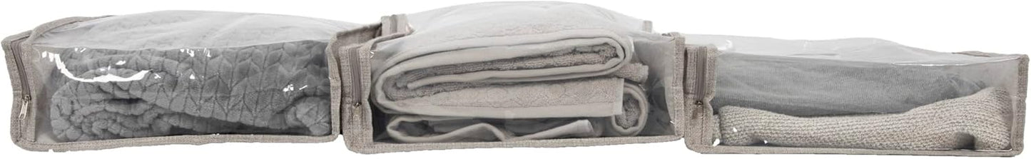 Household Essentials Under Bed Sweater Storage Bags, Zippered with Clear Vision Panel, Set of 3, Silver/Gray