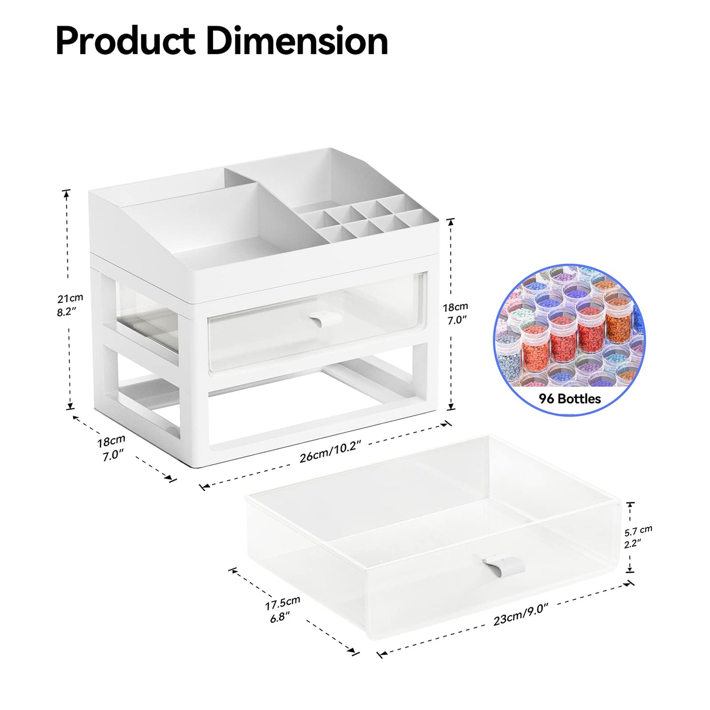 ARTDOT Storage Containers for Diamond Painting Accessories, 2 Drawers with 96 Slots Bead Storage Bottles and Diamond Art Accessories and Tools Rack