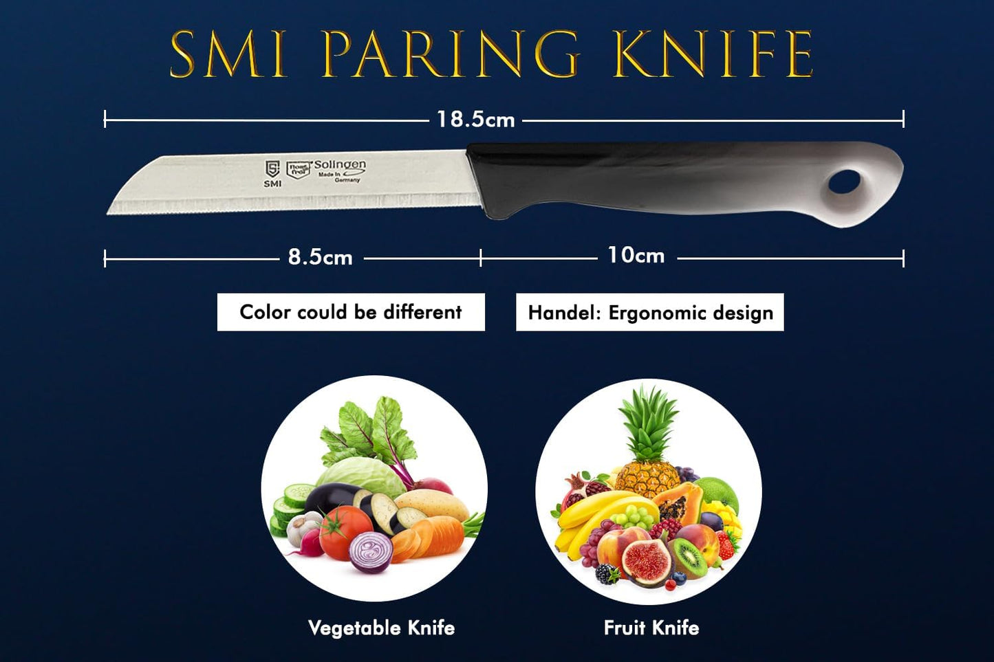 SMI 6 Pcs Paring Knife Set, Serrated Solingen Germany Vegetable and Fruit Kitchen Knives, Multi Color
