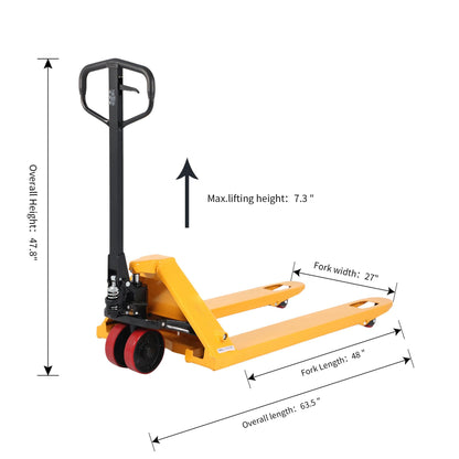 APOLLO Manual Pallet Jack 6600lbs Capacity Integrated Pump 7.3" Lifting Hieght Hand Pallet Truck 27" W x 48" L Fork Size