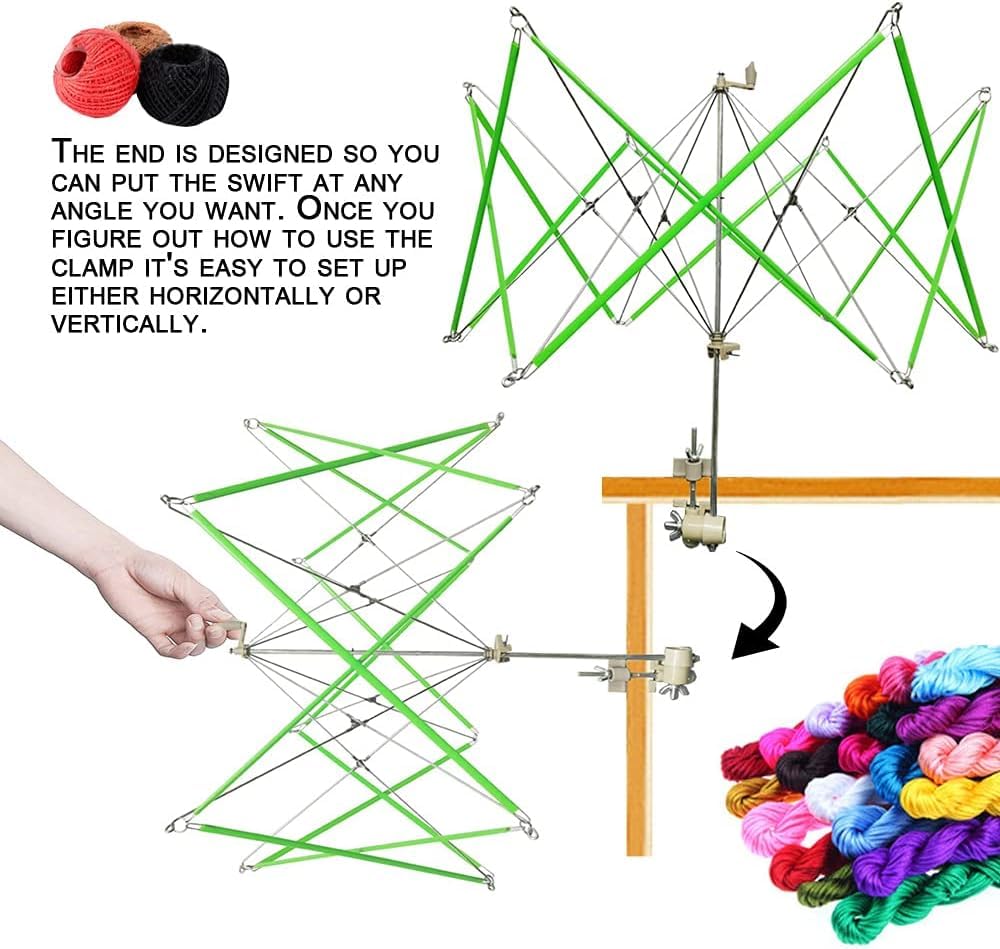 Yarn Swift Yarn Ball Winder with Easy Installation for Yarn Storage, Contain 1 Pcs Scissors + 10PS Knitting Stitch Markers + 10PS Plastic Needles
