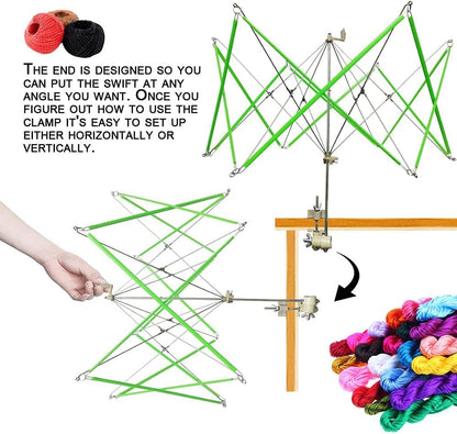 Yarn Swift Yarn Ball Winder with Easy Installation for Yarn Storage, Contain 1 Pcs Scissors + 10PS Knitting Stitch Markers + 10PS Plastic Needles