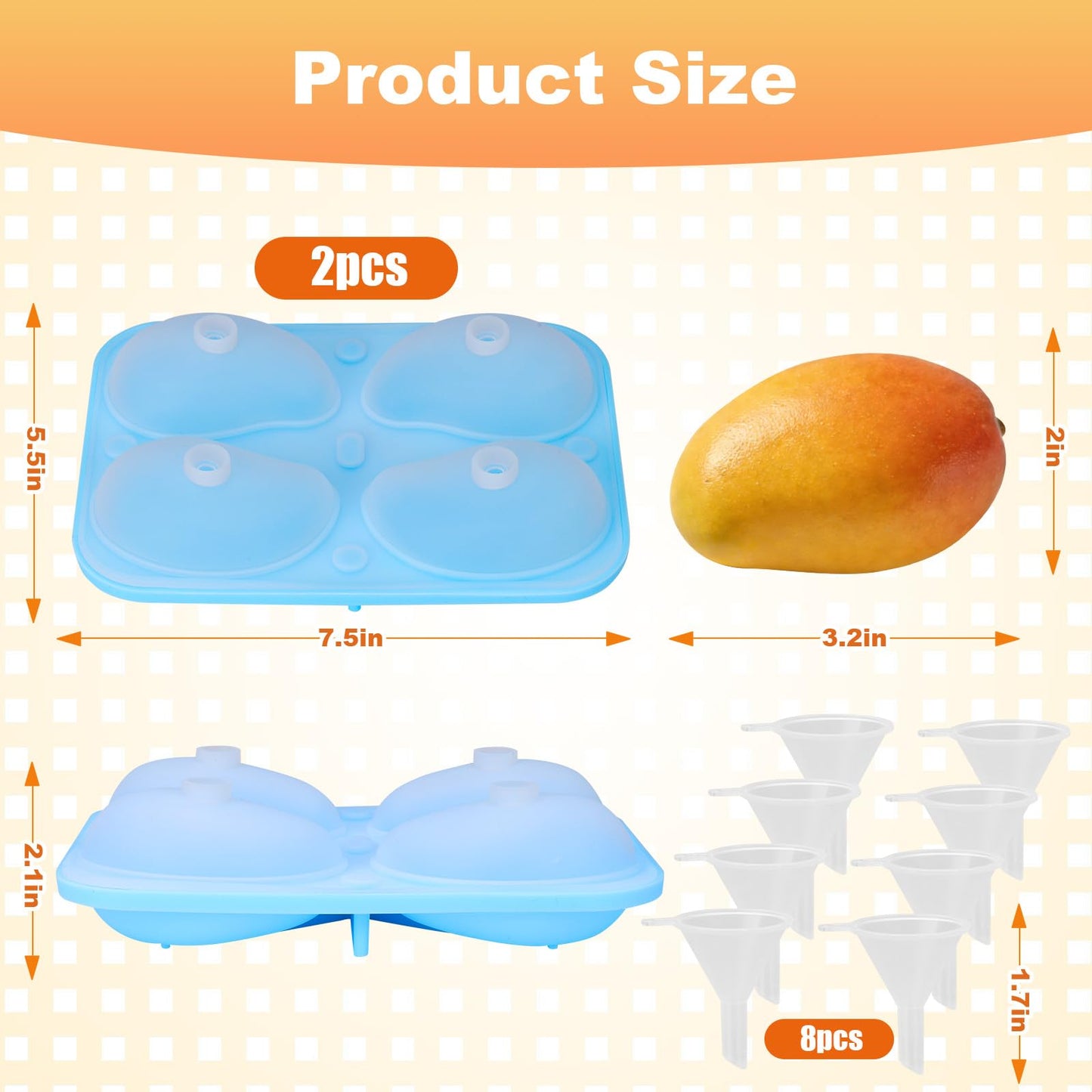 Juome 2 Pack 3D Mango Shape Cake Mold - 8 Cavity Fruit Pudding Mango Silicone Molds for Baking Pastry, Ice Cream, Mousse Cake Decoration Mould Supplies