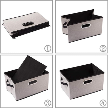 PRANDOM 3-Pack Foldable Storage Bins for Closet, Decorative Fabric Storage Baskets with Leather/Metal Handles, Light