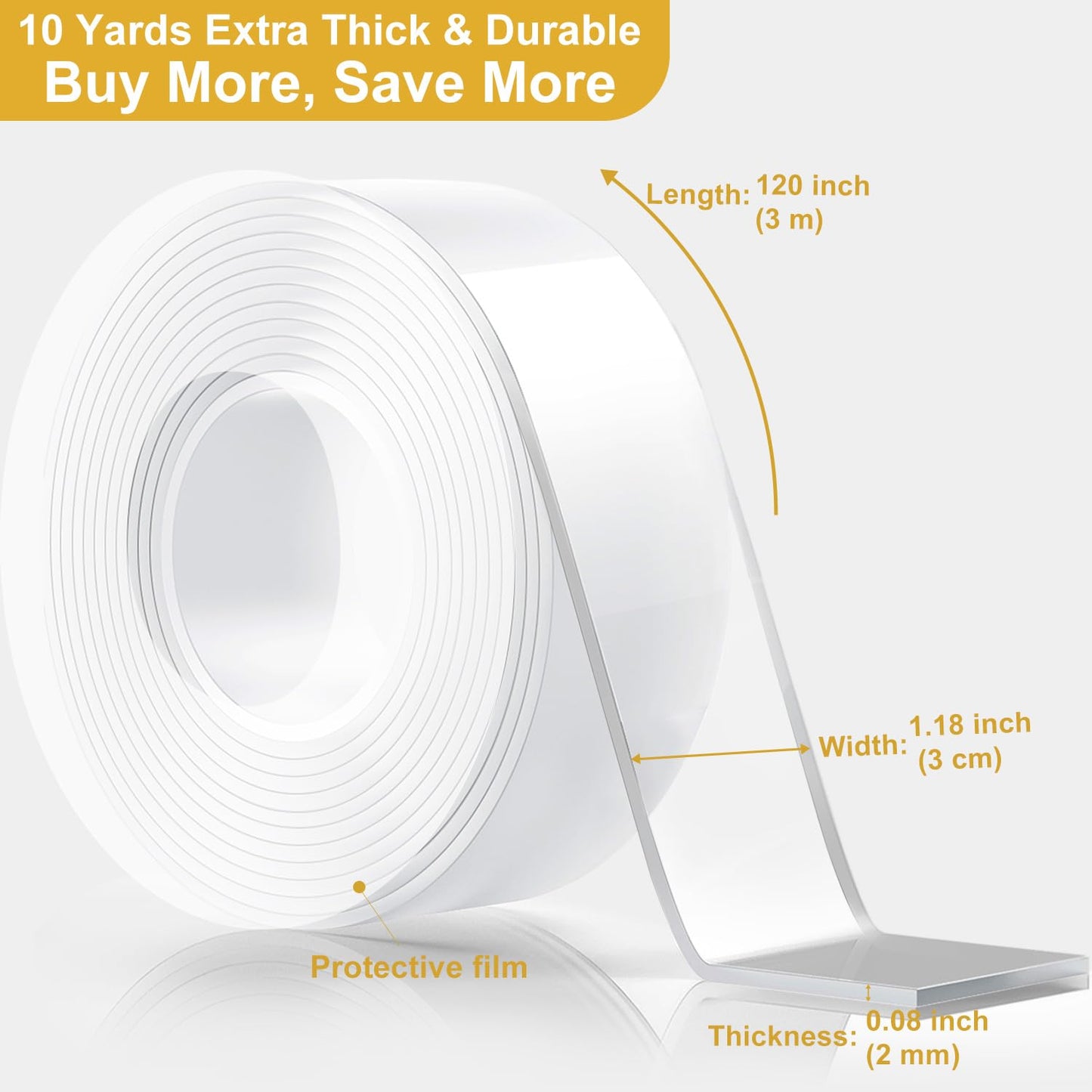 Double Sided Heavy Duty Extra Strong Adhesive Tape -Indoor/Outdoor General Purpose Nano Tape for securing Picture Frames, Carpets. - Reusable and Without Leaving Adhesive Marks (2 Pack)