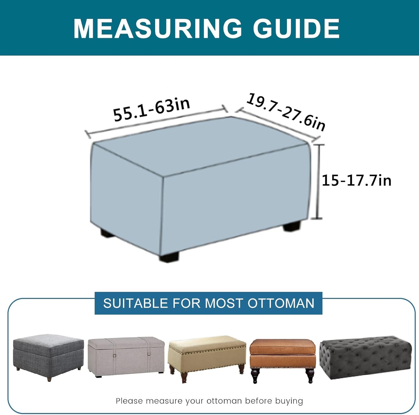 55"-63" 06 KRFOONN Stretch Ottoman Cover Slipcovers Rectangle Fit Length Footrest Stool Covers Printed Ottoman Cover