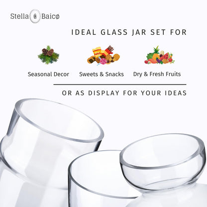 Stella Baicø 3-Pack Glass Apothecary Jars with Lids – Decorative Candy Storage Containers for Wedding, Buffet, Kitchen (H: 9", 12.5", 14")