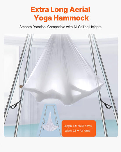 VEVOR Aerial Yoga Frame & Hammock Set, 9.67ft Yoga Swing Frame with 6.6-Yard Nylon Hammock, Heavy-Duty Premium Stand, 551.15 lbs Max Capacity Rig, for Indoor & Outdoor Aerial Fitness Training (White)
