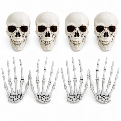 Sivlnian Halloween Skull Decorations Set, 8 Pack Skeleton Heads with Hands, 4.3 Inch Miniature Human Skull Heads, Spooky Haunted House Props for Halloween Party, Yard and Indoor Decorations, Plastic