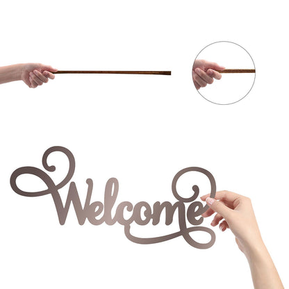 CREATCABIN Welcome Wood Cutout Sign Word Sculpture Wood Sign Unfinished Laser Cut Wooden Welcome Wall Art Decoration Hanging Rustic for Home Porch Wedding Party Classroom Farmhouse 6x12Inch