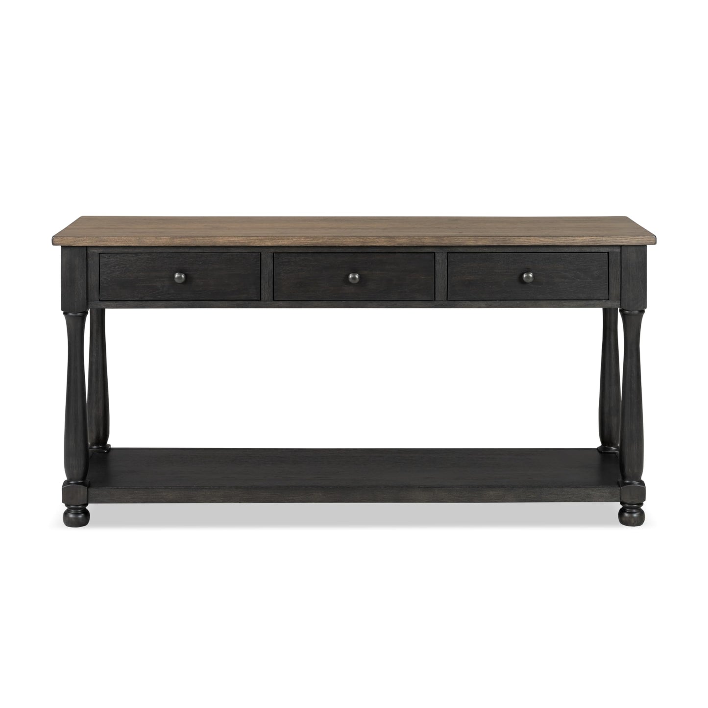 Furniture of America Narella Solid Wood 60-inch Sofa Table with 3 Drawers, Farmhouse Legs and Ball-Bearing Glide for Living Room, Weathered Black