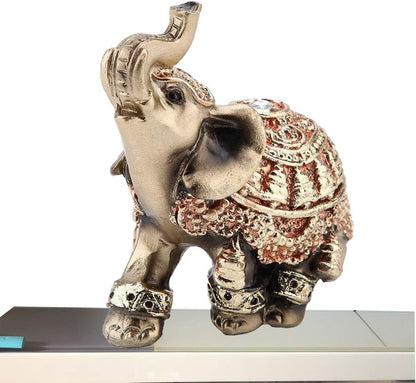 Golden Polyresin Elephant Statue, Lucky Collectible Figurine Gift Home Decor Feng Shui Ornament (Small)