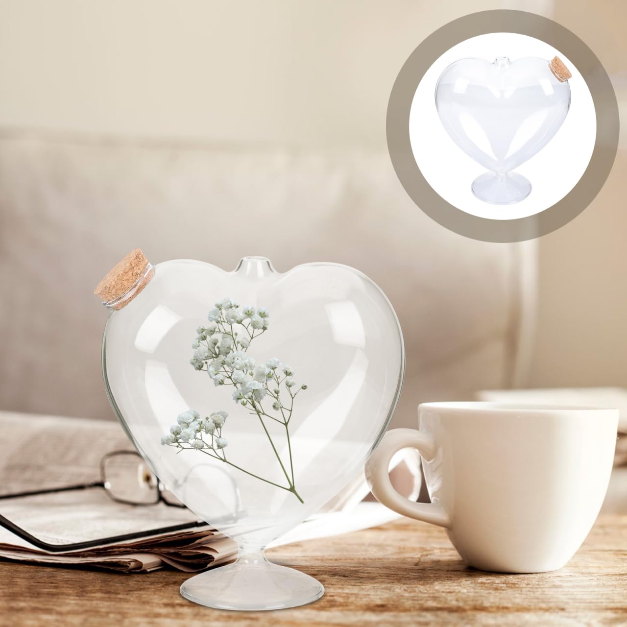 Cork Jar Glass Bottle Heart: Heart Shaped Jar with Cork Lid - Bottles - Message in A Bottle Kit - Cute Decorative Jars for DIY Art Crafts Projects Decoration Party Supplies Wedding
