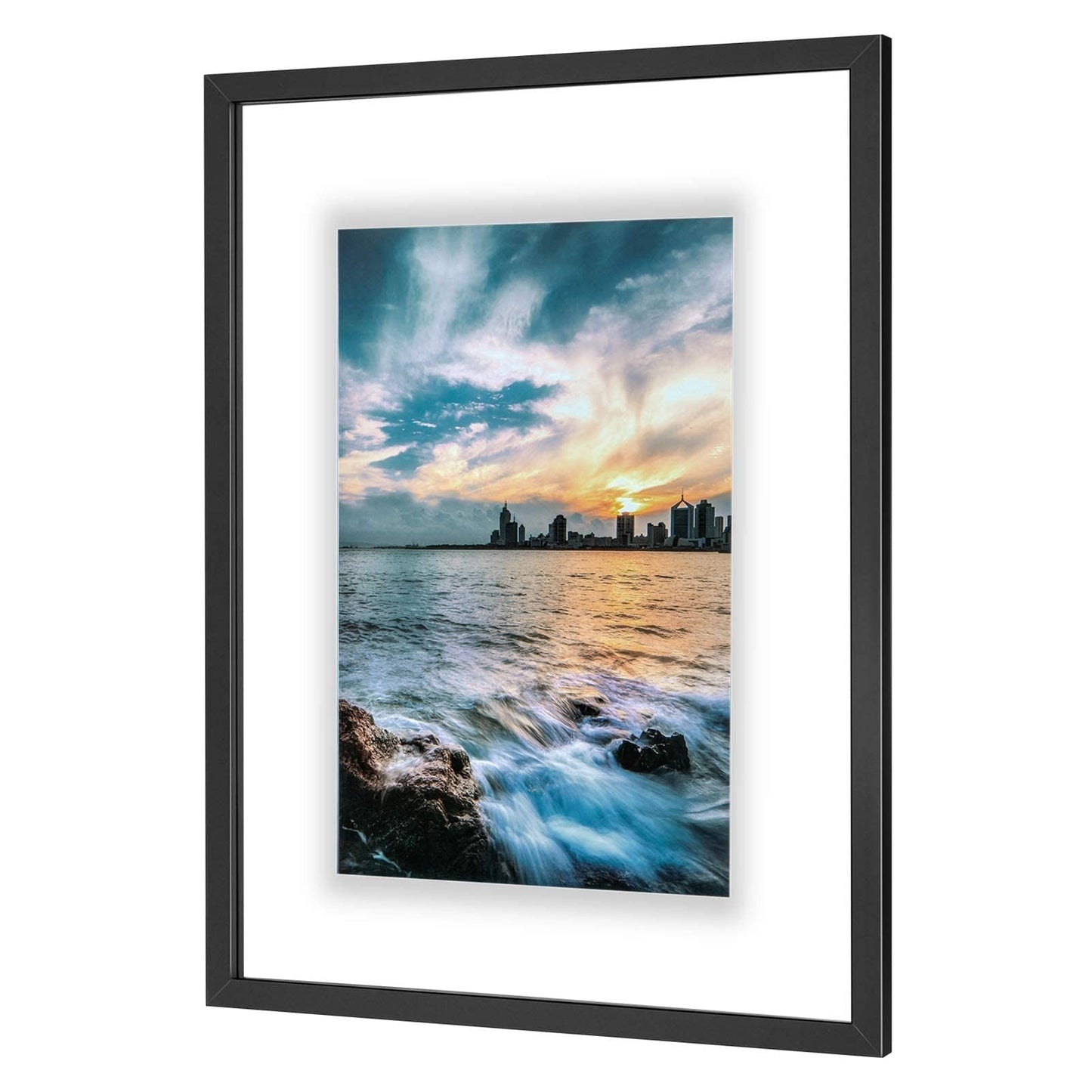 ONE WALL 18x24 Inch Floating Frame, Black Wood Double Glass Float Picture Frame Display 11x14/11x17/12x18/13x19/16x20 Photos Plant or Petal Specimens for Wall Hanging - Mounting Kit Included