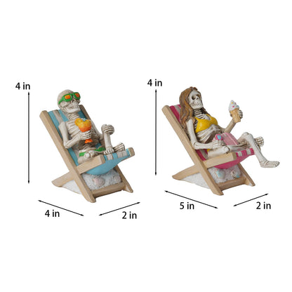 Summerween Skeleton Summer Decor - Resin Set of 2 Skeletons Summer Decorations for Home Tropical Themed Collectible Figurines for Beach Halloween Party & Home Decor Accents 2 x 4 x 4 Inches DiliComing