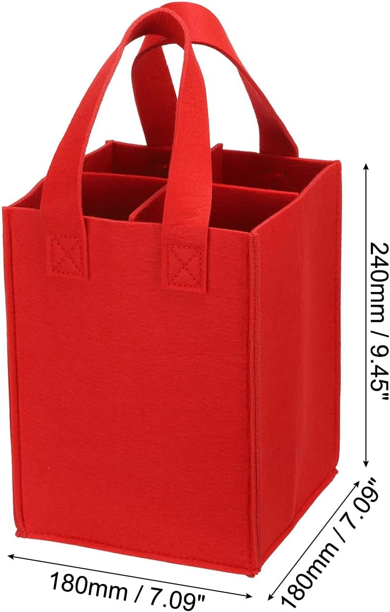 PATIKIL Red 4 Bottle Wine Carrier Tote Bag, Reusable Storage Bag with Divider, Portable Gift Bag