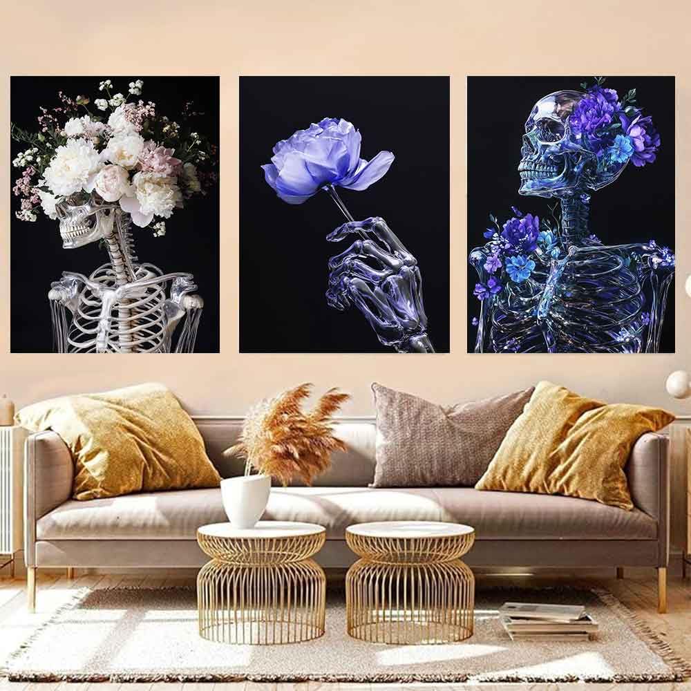 LATETOMT Skull Tapestry Goth Tapestry Black Vertical Tapestries Flower Skeleton Wall Tapestries Lovers Wall Hanging Valentine's Day Decor for Bedroom Living Room 15x20in 3 Pieces LTMTAYW501