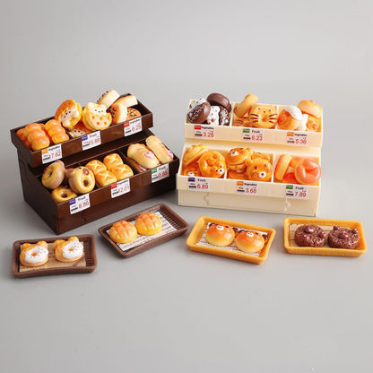 Boodecal 62Pcs Miniature Bakery Mini Bread Food Stand Display Cabinet Bread Rack Play Mini Kitchen Game Party Accessories Toys for Doll House