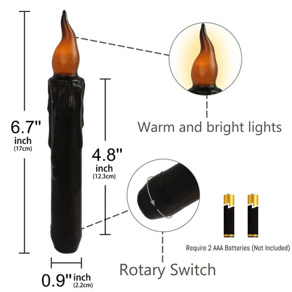 Gedengni Black Candlesticks Flameless Taper Candle, 4pcs Real Wax LED Tapered Candles Remote Dipped Candle 6inches Battery Chandelier for Enchanting Weddings Harry Potter Inspired Vigils,B