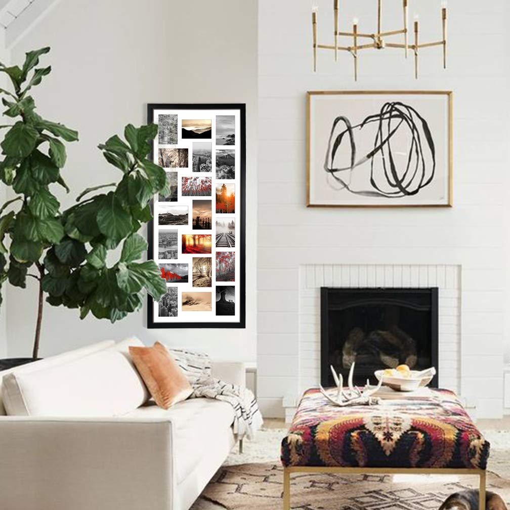 QUTREY 20 Opening 4x6 Collage Picture Frame Set of 2, 18.1x41.3 inches Black Multiple Frames Display 4 by 6 inch Photos with Mat for Wall Hanging