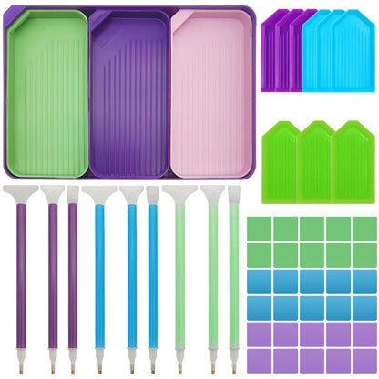 AFUNTA 52 PCs Diamond Art Kits, 13 Size Trays, 9 Pens, 30 Wax, Colourful Art Tools