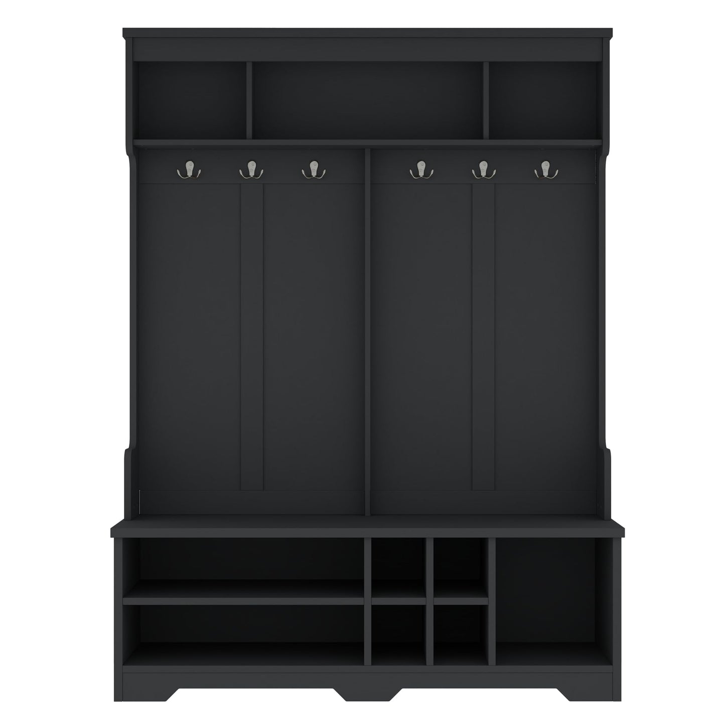 Ball & Cast 59.1" Hall Tree with Bench and Shoe Storage,3-in-1 Entryway Cabinet with Metal Hooks,Modern Coat Rack with Shoe Cubbies for Mudroom,Living Room,Hallway,Black