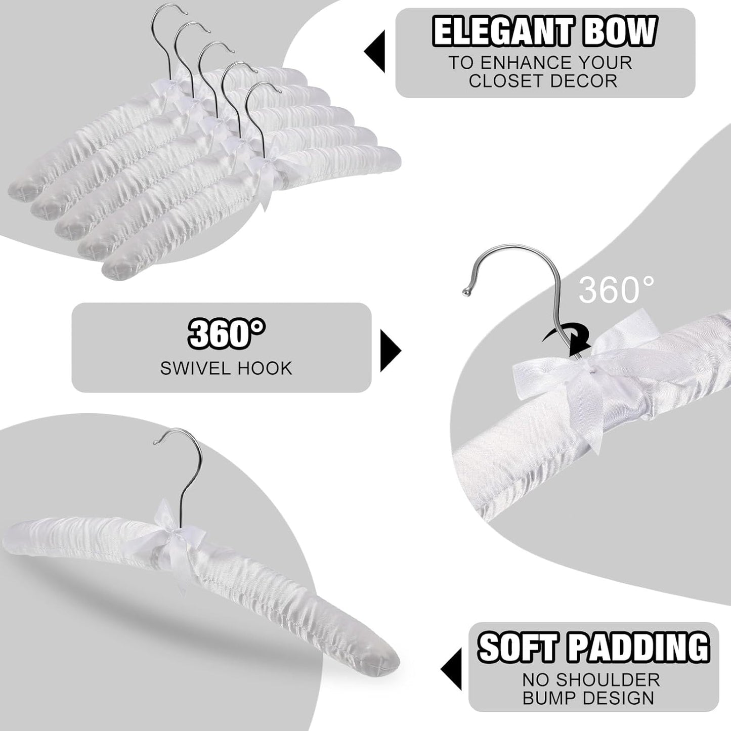 12 15 Inch 360 Jetec Pieces Satin Padded Hangers for Women Clothing Satin Hangers Swiveling Hook Sponge Shoulder Padded