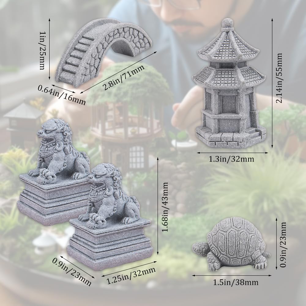 ZORZA 1Set Mini Chinese-Style Sandstone Figurines Enchanting Garden Bridge for Fairy Gardens Mini Zen Garden Decor Miniature Garden Accessories for Bonsai Terrariums Fish Tanks Decorations