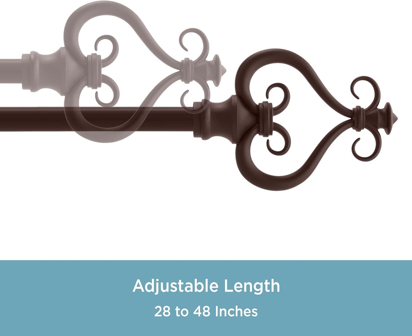 Kenney KN65406 Serena Large Plastic Heart Scroll End Curtain Rod, 28-48" Adjustable, Chocolate Finish