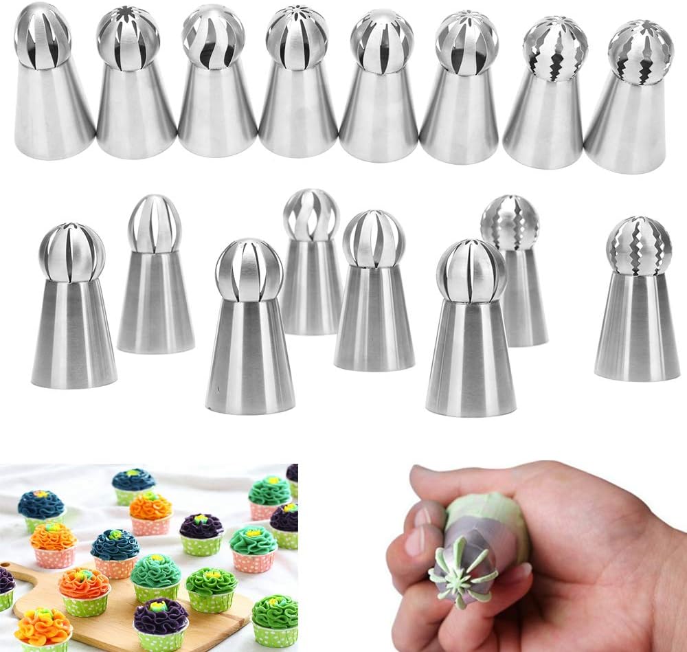 Russian Piping Tips Set, 8 Pcs Stainless Steel Frosting Icing Piping Nozzles for Cake Decorating Supplies