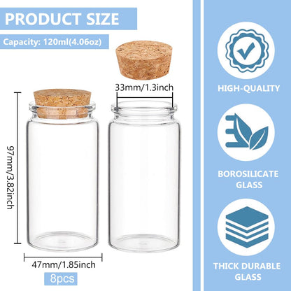 BENECREAT 8Pcs 120ml/4oz Mini Glass Bottles with Cork Stoppers, Wish Bottles, Message Bottles for Wedding Party Supplies, DIY Craft, Baby Shower Favors