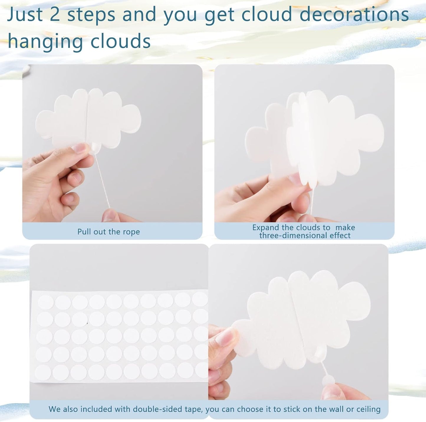 Skiennix 16 Pcs 3D Cloud Decorations - Hanging Artificial Cloud Ornaments for Nursery & Baby Showers