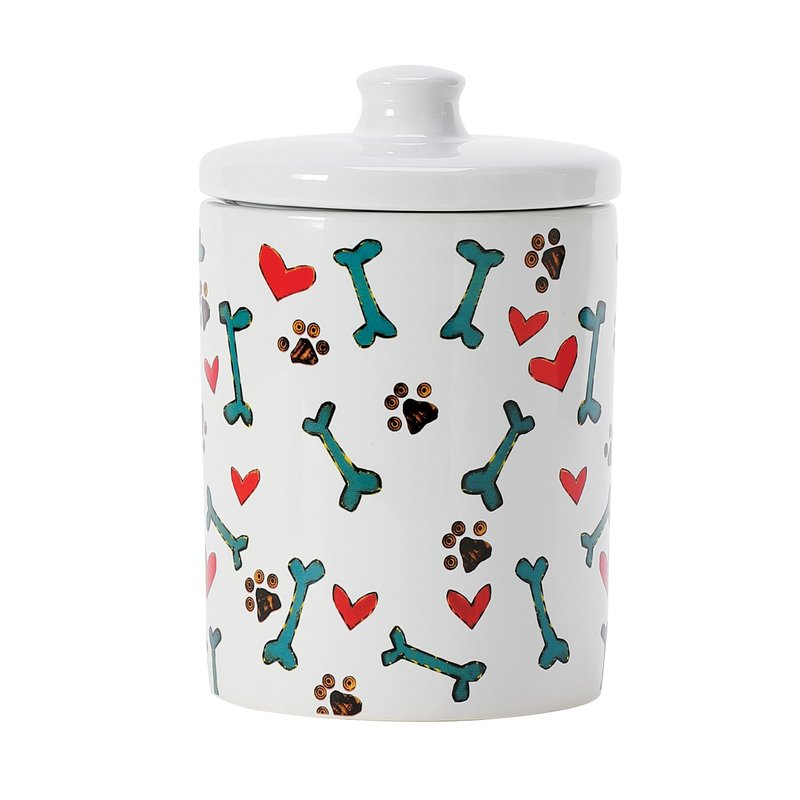 Enesco Izzy and Oliver Stephanie Burgess Painted Peace Love Dog Food Jar Treat Container, 7.25 Inch, Multicolor