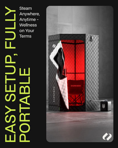 SAUNABOX® SmartSteam Pro Portable Steam Sauna with Red Light Therapy (660–850nm) | Home Sauna Tent with App Control | Insulated Sauna Pod, 140°F Heat, Full Body Steam Sauna for Relaxation & Recovery
