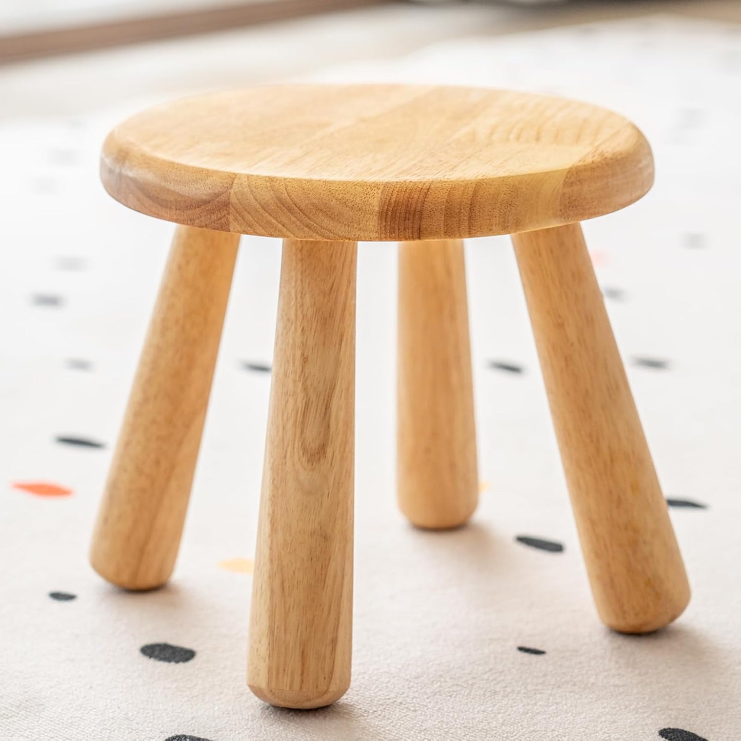 NKGIAG 10" (1 Pack) Small Solid Wood Stool, Round Wooden Step Stool for Kids & Adults, Sturdy Plant Stand, Low Sitting