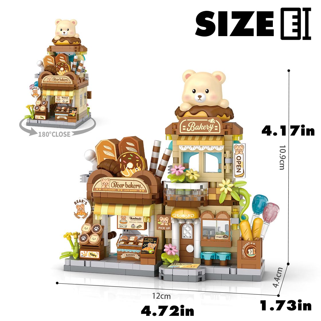 Bear Cub’s Bakery Shop City Street View Miniature House Mini Building Micro Blocks Toy Store Set for Home Decor Toys Birthday Gifts