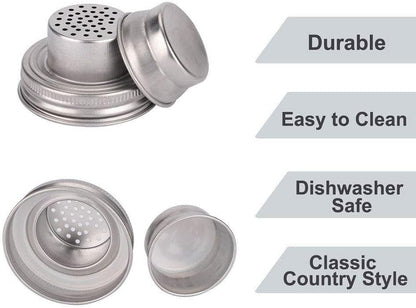 2-Pack Mason Jar Shaker Lids, Compact Stainless Steel Screw Top, Silver, Dishwasher Safe