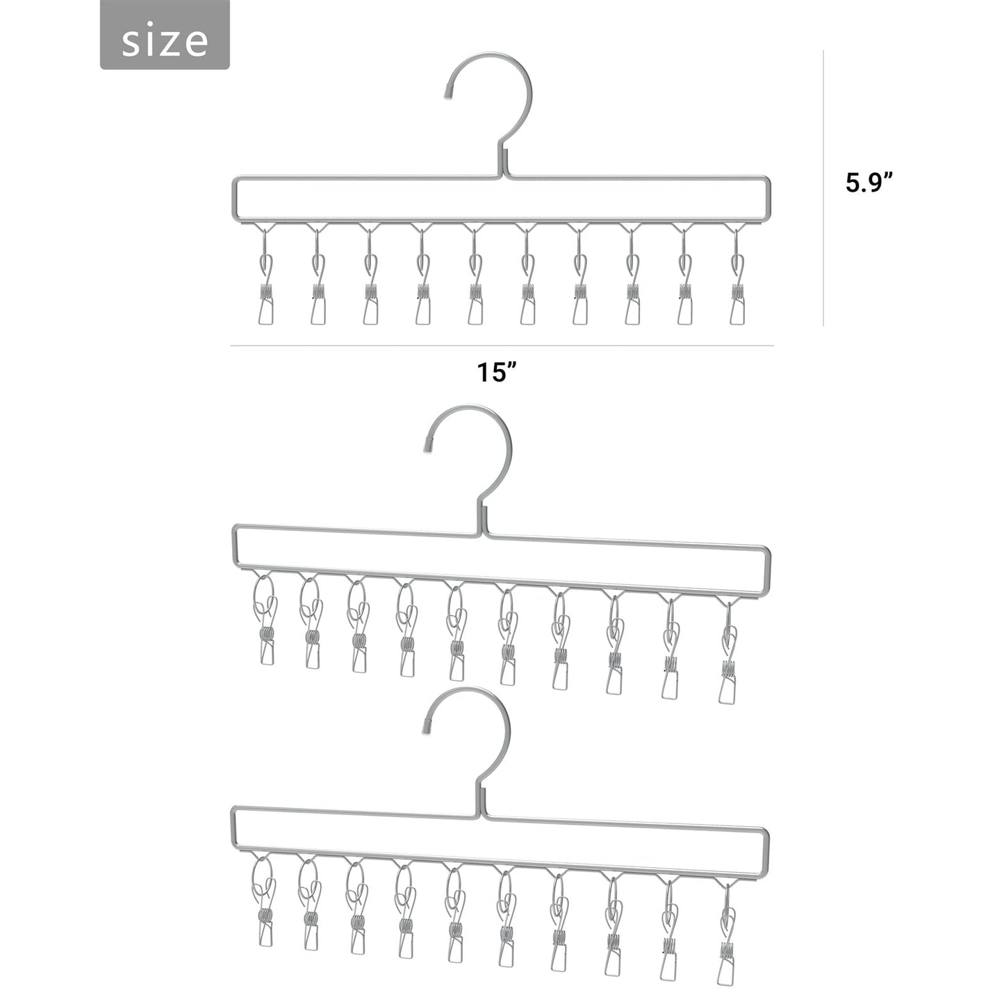 Mkono Hat Organizer Hanger for Closet Set of 3 Baseball Hat Organizer with 30 Stainless Steel Clips Hat Hook Rack for Baseball Caps, Silver Hat Holder for Closet Organizer, Fits All Caps, 3 Pieces