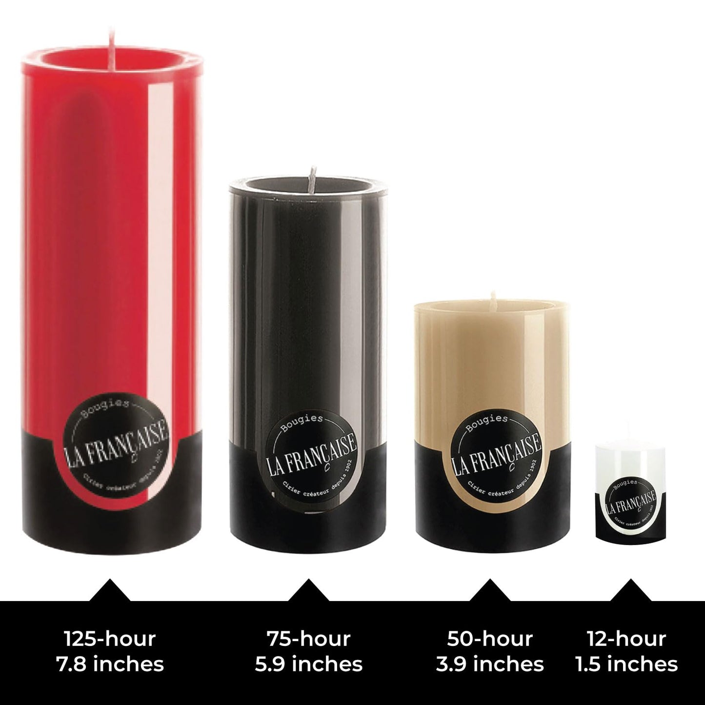 Bougies La Française Unscented Pillar Candle, White, Made in Tunisia, Ready-to-Light Cotton Wick Included, Vegetable Wax Decorative Candle, 3.15" Diameter × 7.87" Tall, Approx. 125-Hour Burn Time