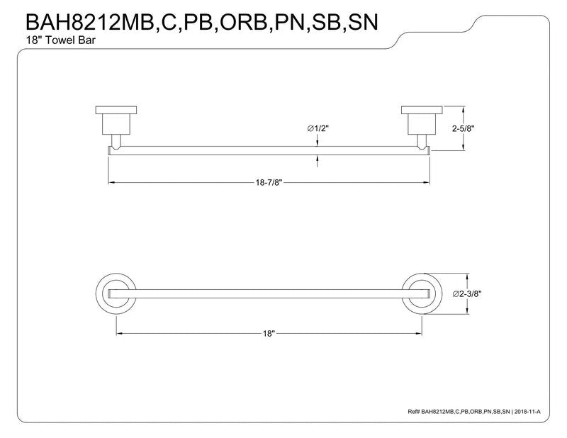 Kingston Brass BAH8212SB Concord 18-Inch Single Towel Bar, Brushed Brass