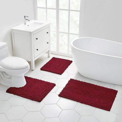 Walensee Bathroom Rug Non Slip Bath Mat Red (32x20 Inch) Water Absorbent Super Soft Shaggy Chenille Machine Washable
