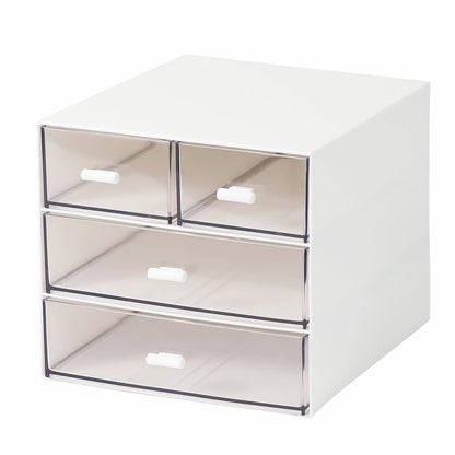 MILULUGO Makeup Organizer with 4 Drawers, Desk Organizer, Cosmetics Storage Box for nail polish, Lipstick, Brushes, Jewelry, Skincare, Bathroom Organization Boxes - White