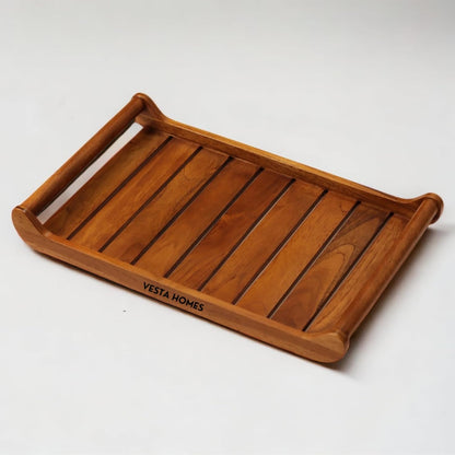 Extra Large Teak Wood Serving Tray - Handcrafted Wooden Serving Tray for Home, Kitchen, Office Organizer, 18*12*2.25