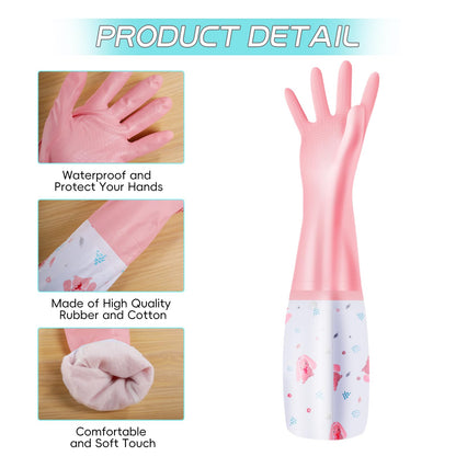 XJMWXHFC 3Pcs Reusable Dishwashing Gloves, Waterproof Long Cuff Non-Slip Household Gloves With Cotton Lined For Laundry, Cleaning, Working, Gardening